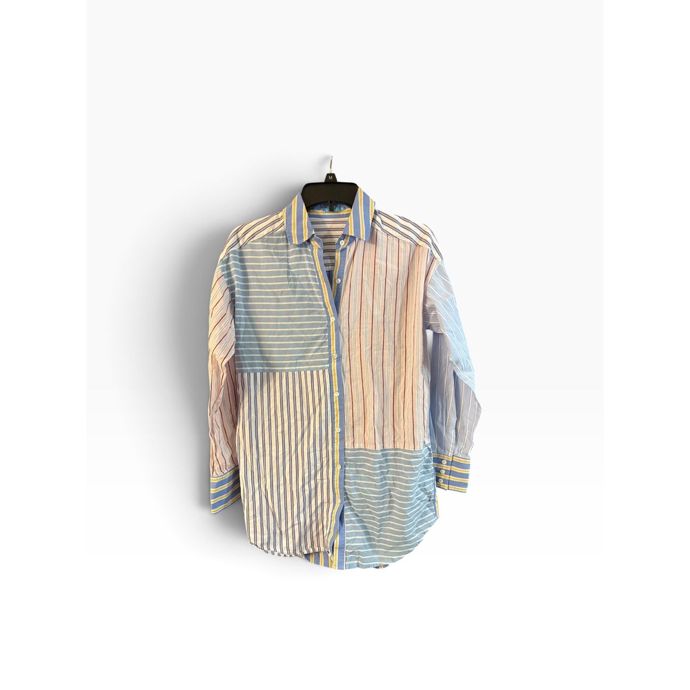 J.McLaughlin Mens Mixed Stripe Patchwork Button Down Shirt Blue Yellow XS